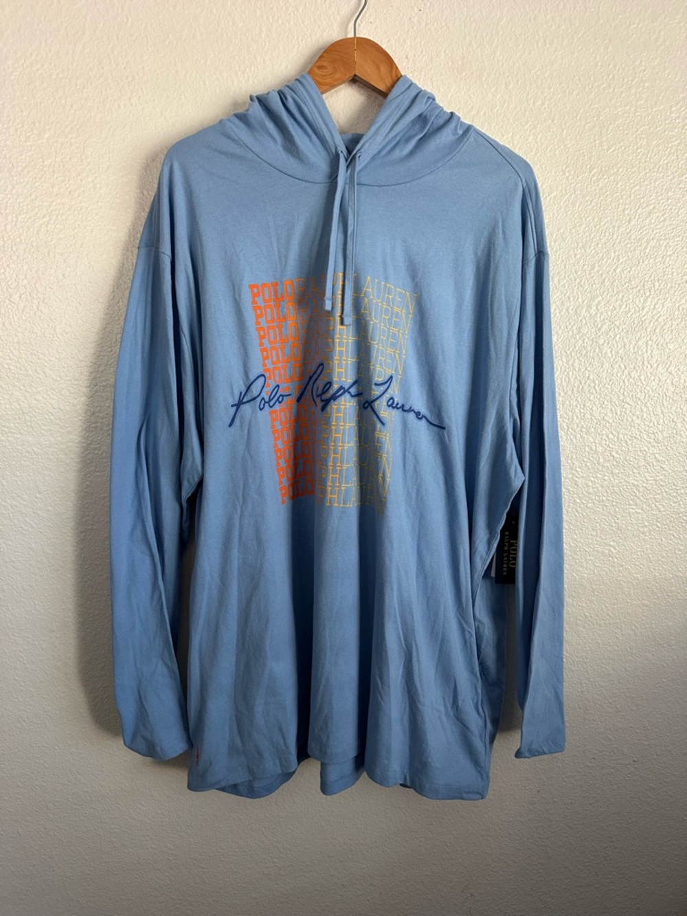 Polo Ralph Lauren Preppy Logo Lightweight Hoodie Baby Blue Men Big & Tall Sizes